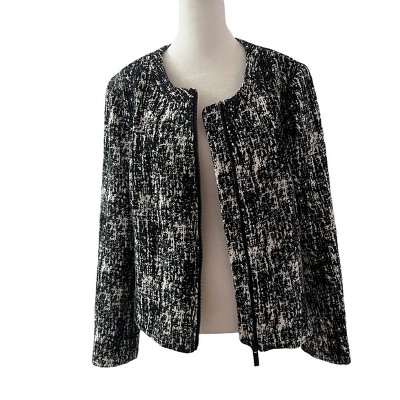 VINCE CAMUTO Black & White Tweed Zip Blazer - Picture 2 of 5